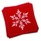Red Christmas cocktail napkins with white snowflake design, luxury organic cotton by Five Star Napkins
