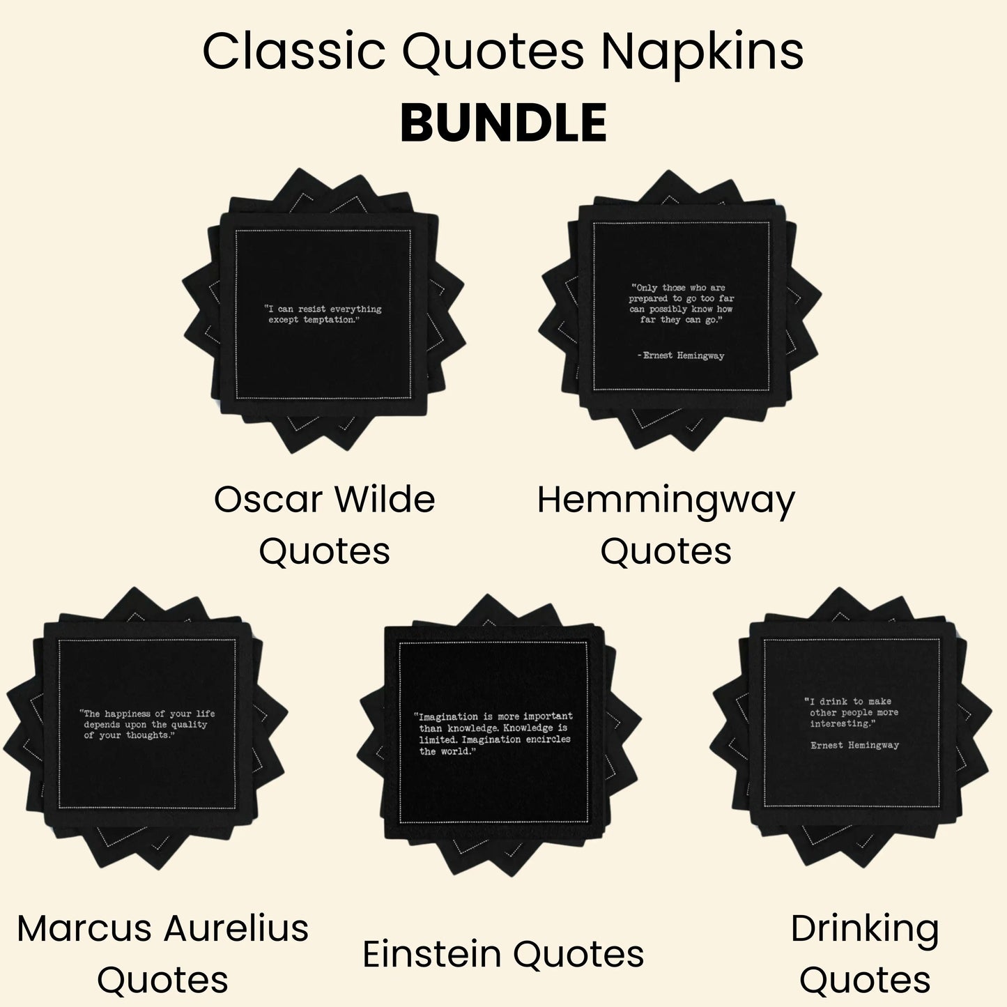 Classic Quotes Napkins Bundle - Black Quotes - Five Star Napkins