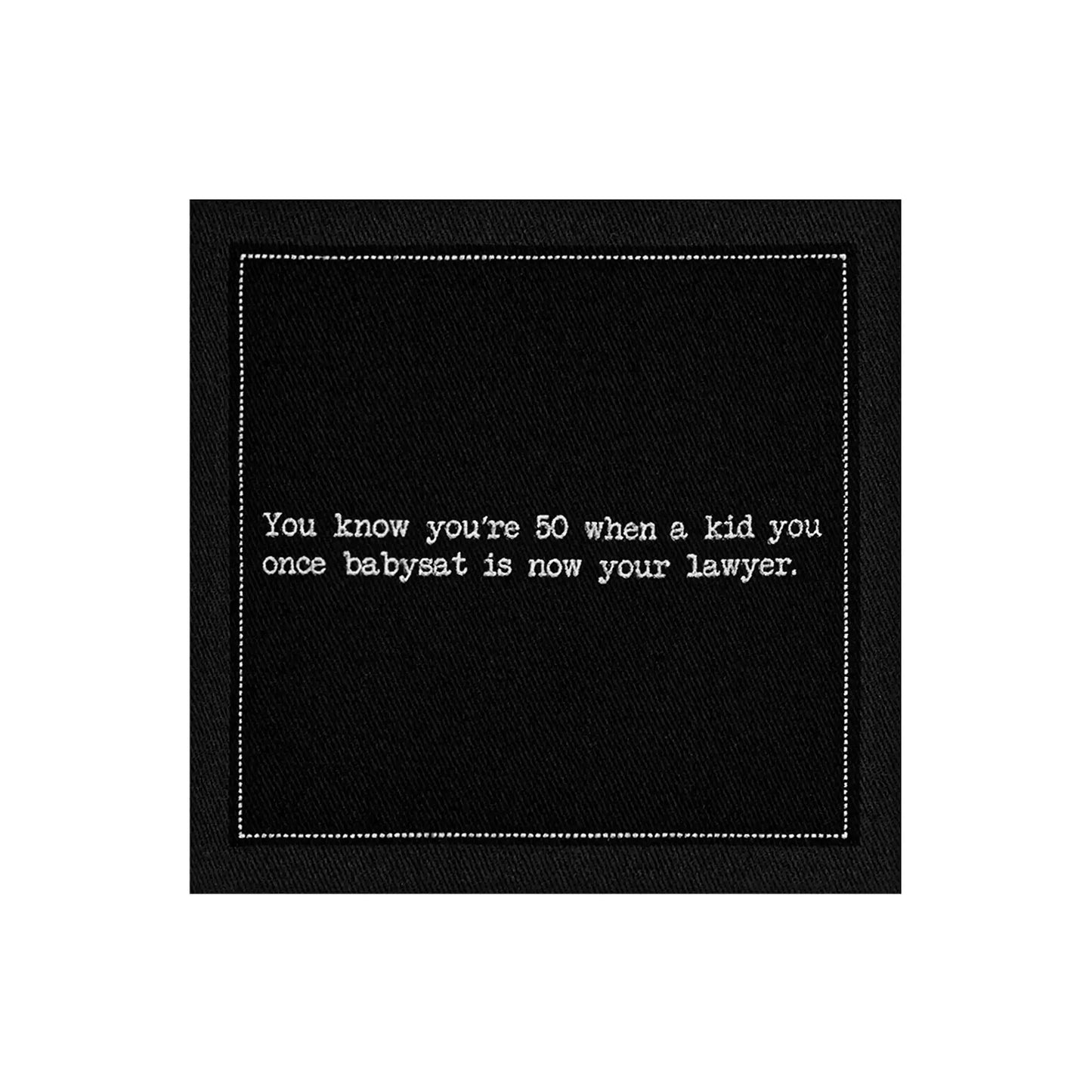 Five Star Napkins 50th Birthday Quotes, Cocktail Napkins, Black singular napkin with 50th birthday quotes, 100% Organic Cotton, 4.5” x 4.5”, 50 Napkins per pack with 25 unique quotes