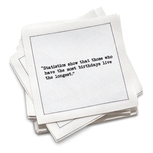 Five Star Napkins Generic Birthday Quotes, Cocktail Napkins, White stack with birthday quotes, 100% Organic Cotton, 4.5” x 4.5”, 50 Napkins per pack with 25 unique quotes