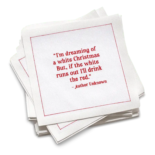 Five Star Napkins White Cotton Cocktail Napkins, stack of white square cocktail napkins with white background, 100% Organic Cotton, 4.5" x 4.5", Single Use, 50 Units Per Pack with 25 Unique Christmas Quotes