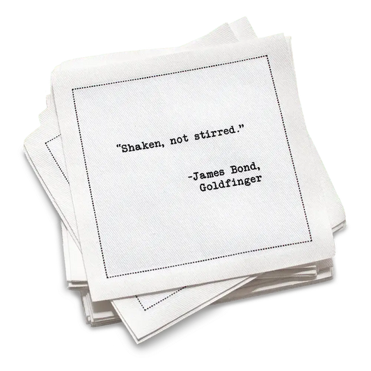 Five Star Napkins White Cotton Cocktail Napkins, stack of white square cocktail napkins with , 100% Organic Cotton, 4.5" x 4.5", Single Use, 50 Units Per Pack with 25 Unique Literary Drinking Quotes