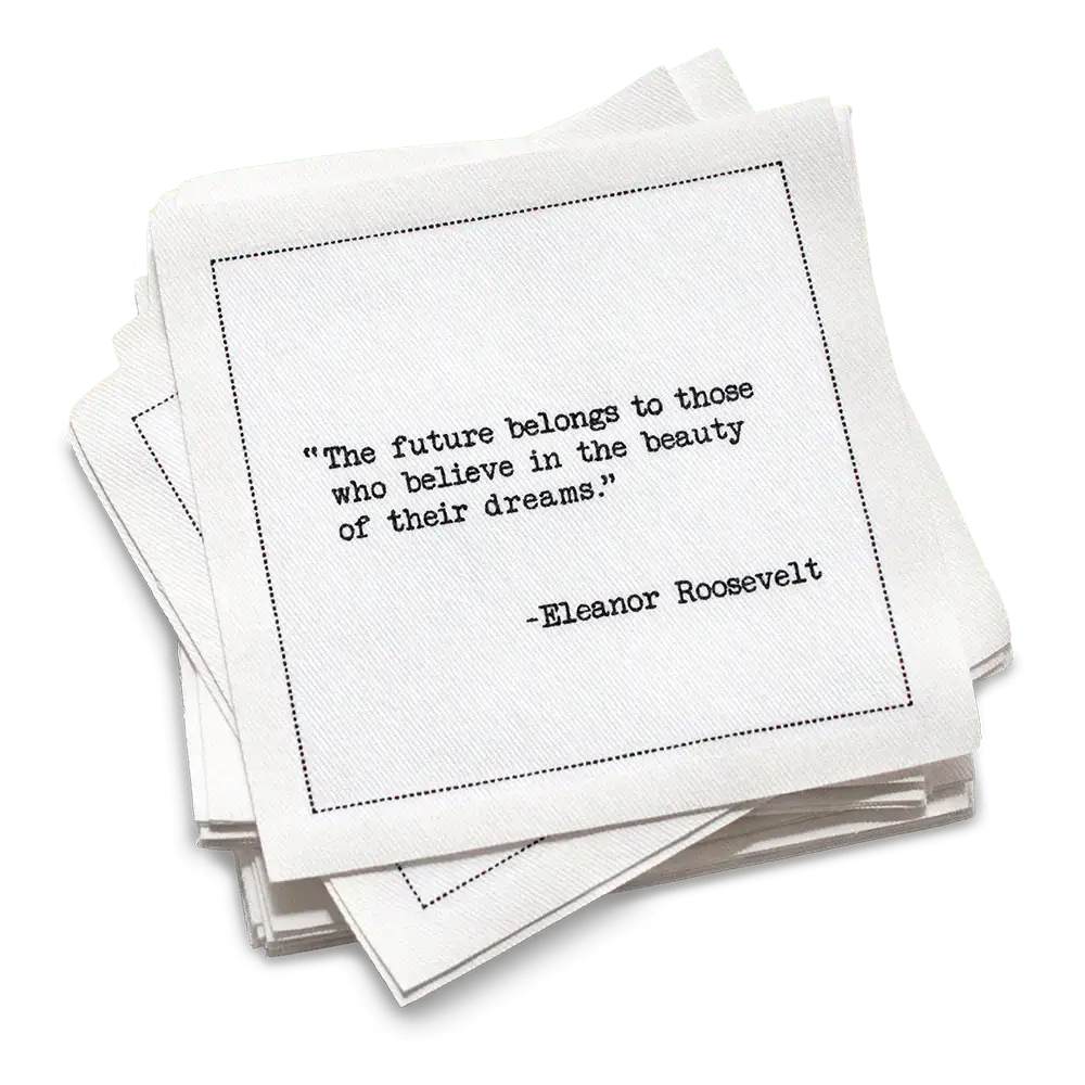 Five Star Napkins White Cotton Cocktail Napkins, stack of white square cocktail napkins with white background, 100% Organic Cotton, 4.5" x 4.5", Single Use, 50 Units Per Pack with 25 Unique Inspirational Quotes