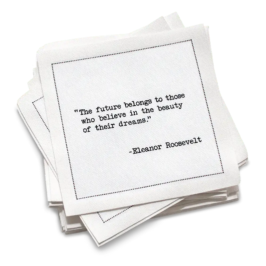 Five Star Napkins White Cotton Cocktail Napkins, stack of white square cocktail napkins with white background, 100% Organic Cotton, 4.5" x 4.5", Single Use, 50 Units Per Pack with 25 Unique Inspirational Quotes