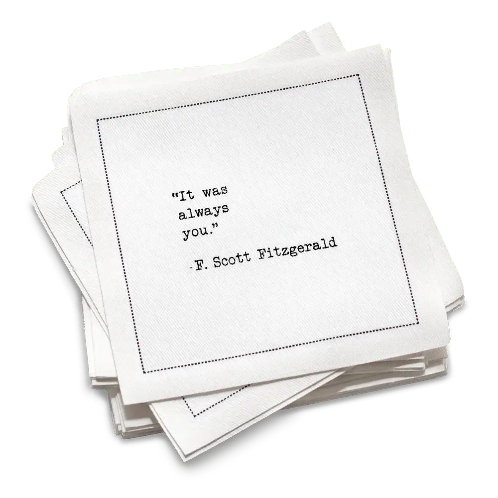 Five Star Napkins White Cotton Cocktail Napkins, stack of white square cocktail napkins with white background, 100% Organic Cotton, 4.5" x 4.5", Single Use, 50 Units Per Pack with 25 Unique Love Quotes