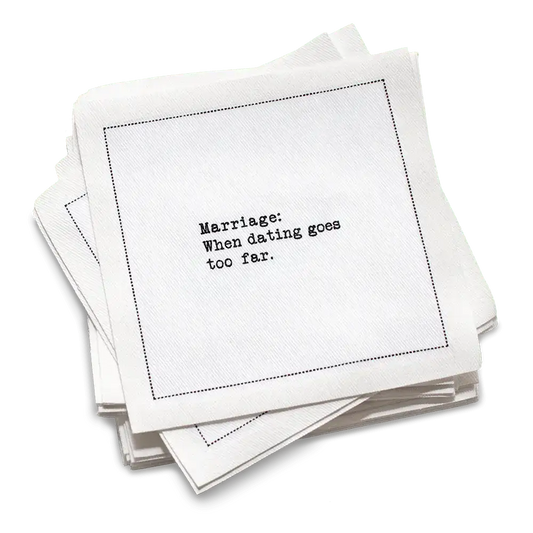 Five Star Napkins White Cotton Cocktail Napkins, stack of white square cocktail napkins with white background, 100% Organic Cotton, 4.5" x 4.5", Single Use, 50 Units Per Pack with 25 Unique Marriage Quotes