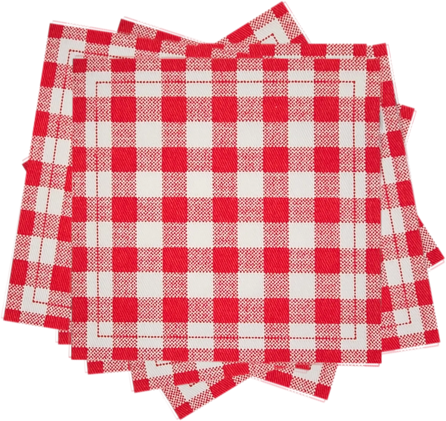 Five Star Napkins Red Vichy Cotton Cocktail Napkins, stack of red vichy patterned cocktail napkins, 4.5" x 4.5", Single Use, Case with 24 packs of 50