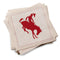 Beige napkins with red horse and rider silhouette on a white background