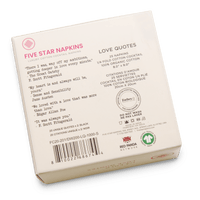 Five Star Napkins love quotes organic cotton cocktail napkin box with product details