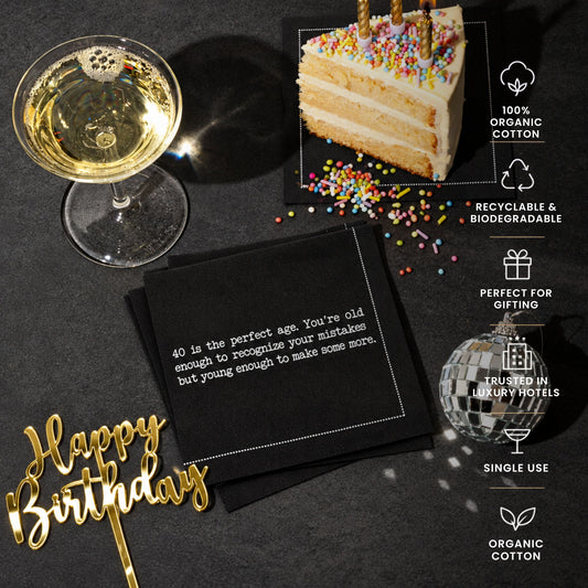 1/4 gefaltete Servietten mit Sprüchen zum 40. Geburtstag