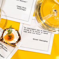 Five Star Napkins White Cotton Cocktail Napkins, multiple white square cocktail napkins with yellow background, 100% Organic Cotton, 4.5" x 4.5", Single Use, 50 Units Per Pack with 25 Unique Literary Drinking Quotes