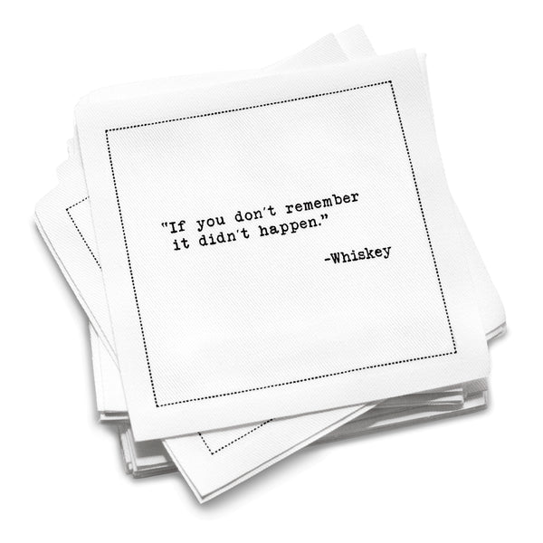 White cotton whiskey quote cocktail napkins