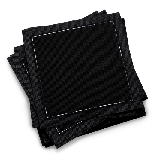 Stack of Anthracite Grey organic cotton cocktail napkins with white stitched border