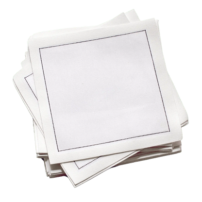 Cotton Cocktail Napkin - White With Black Stitch Line - Five Star Napkins