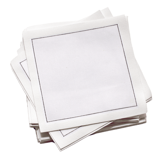 Cotton Cocktail Napkin - White With Black Stitch Line