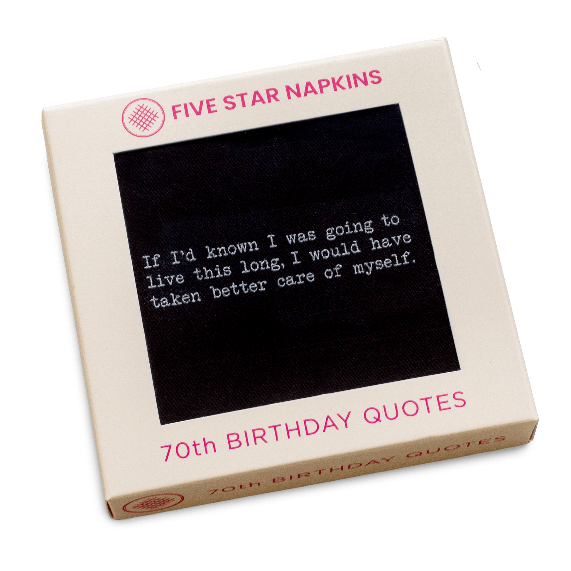 Five Star Napkins 70th birthday quotes black napkin in gift box, luxury cocktail napkins