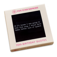 Five Star Napkins 70th birthday quotes black napkin in gift box, luxury cocktail napkins
