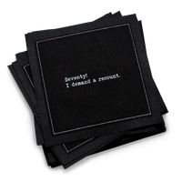 Five Star Napkins 70th Birthday Quotes, Cocktail Napkins, Black stack with 70th birthday quotes, 100% Organic Cotton, 4.5” x 4.5”, 50 Napkins per pack with 25 unique quotes
