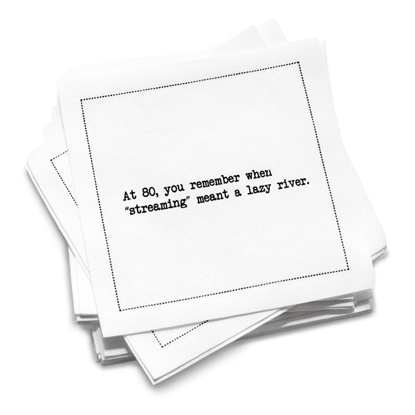 Cotton cocktail napkin with an 80th birthday quote
