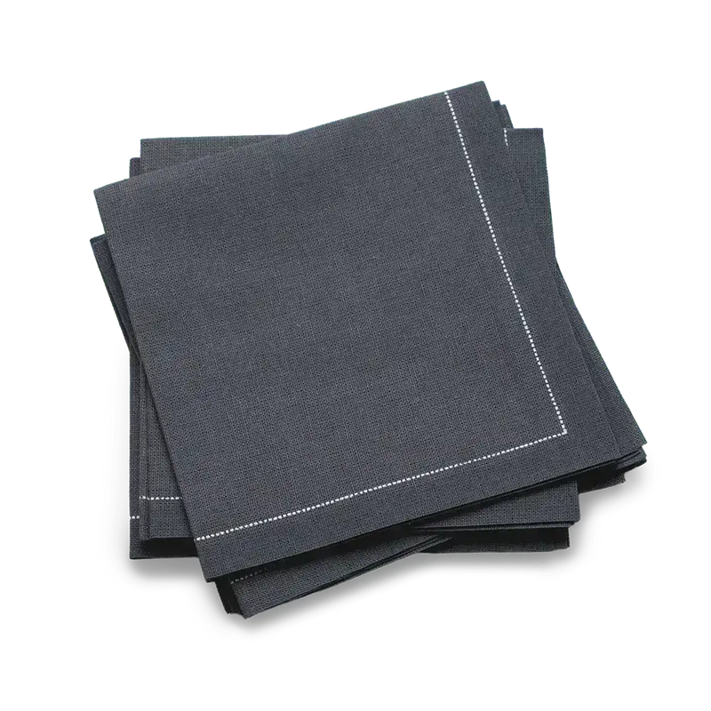 Anthracite grey organic cotton cocktail napkins with stitched border, luxury table decor