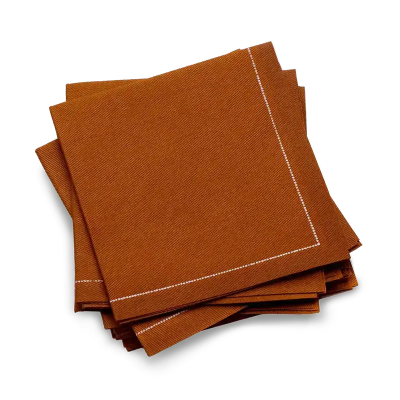 Caramel organic cotton cocktail napkins with stitched border by Five Star Napkins