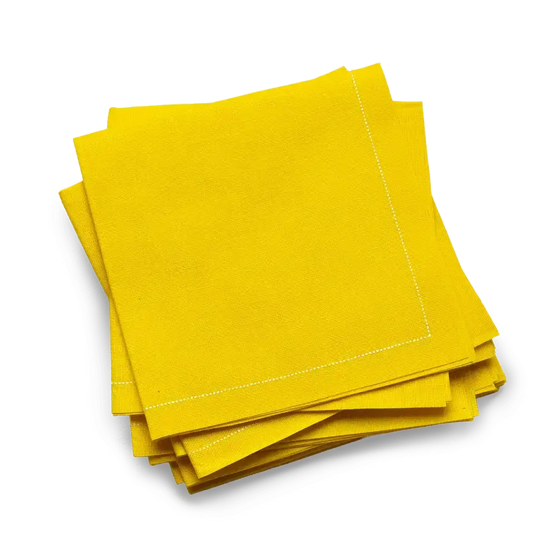 Stack of yellow organic cotton cocktail napkins from Five Star Napkins