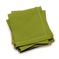 Green organic cotton cocktail napkins with stitched border, luxury table linen from Five Star Napkins.