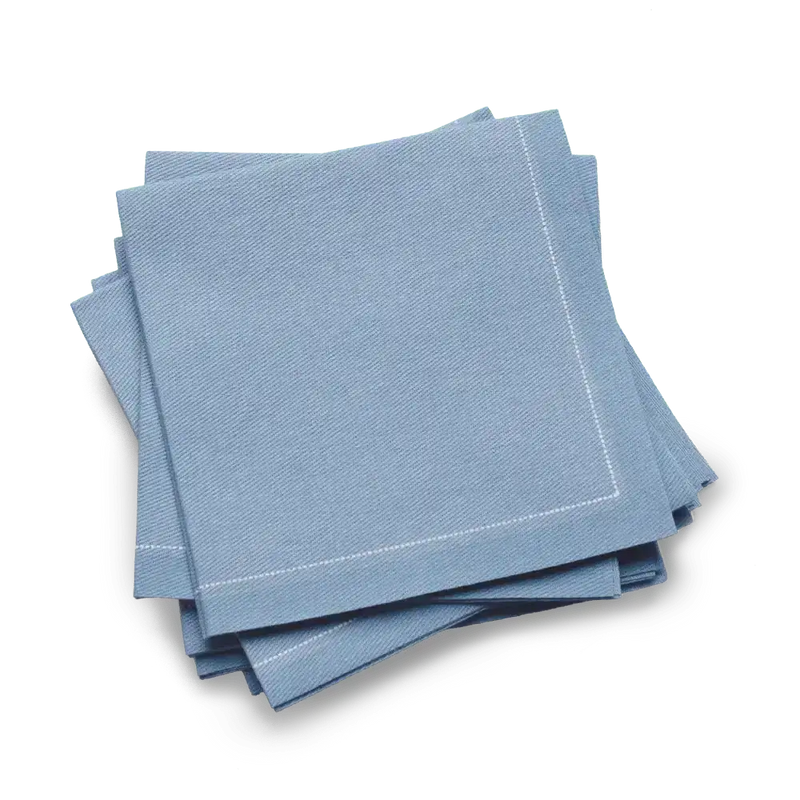 Stack of luxury sky blue organic cotton cocktail napkins from Five Star Napkins
