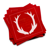 Red luxury cocktail napkins with white antler design, Five Star Napkins organic cotton.