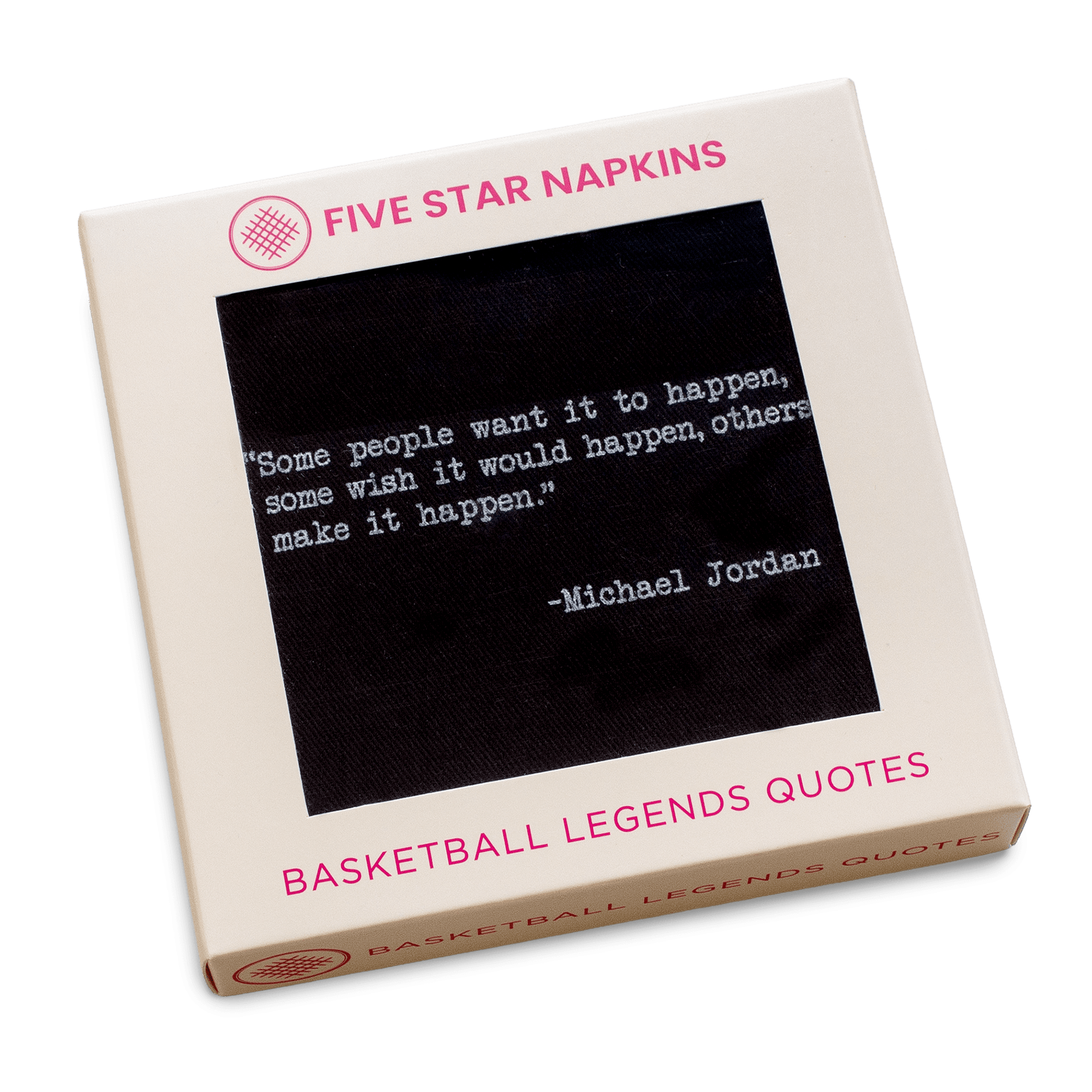 Five Star Napkins luxury cocktail napkin box with motivational basketball quote packaging