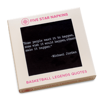 Five Star Napkins luxury cocktail napkin box with motivational basketball quote packaging