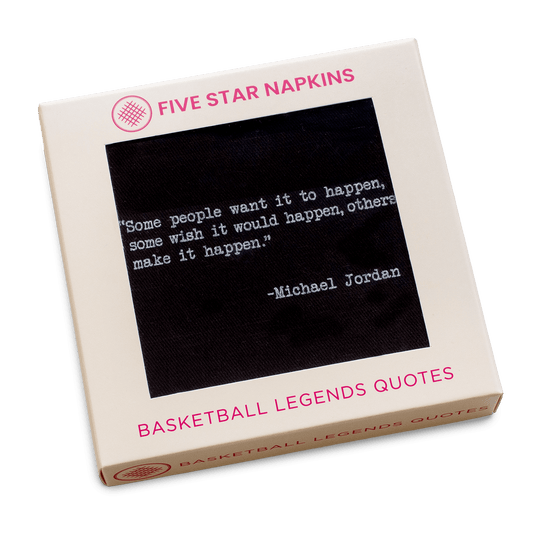 Five Star Napkins luxury cocktail napkin box with motivational basketball quote packaging