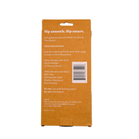 Back of multicolored glass straw set packaging with care instructions and barcode