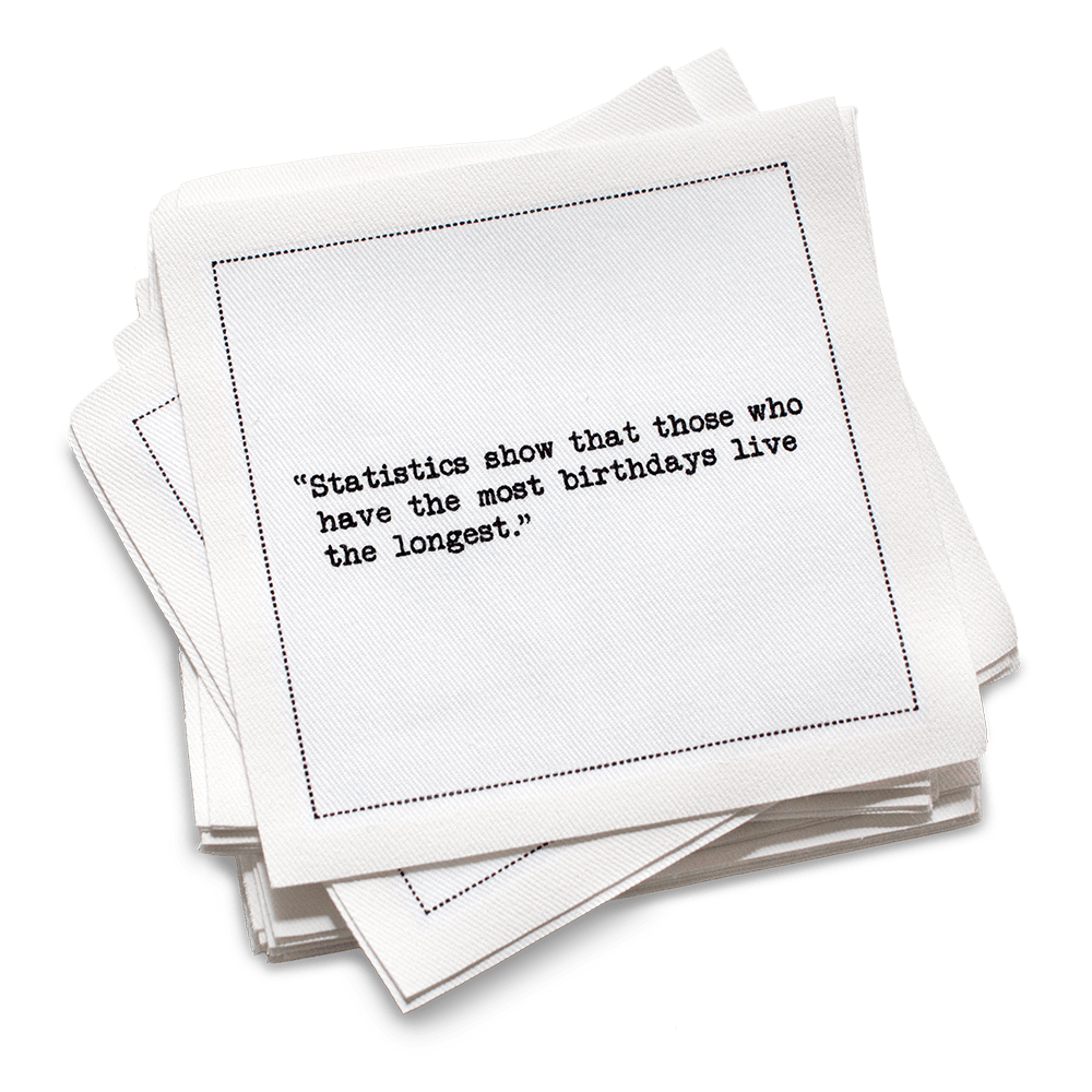 Luxury cotton cocktail napkins with birthday quote, Five Star Napkins tableware