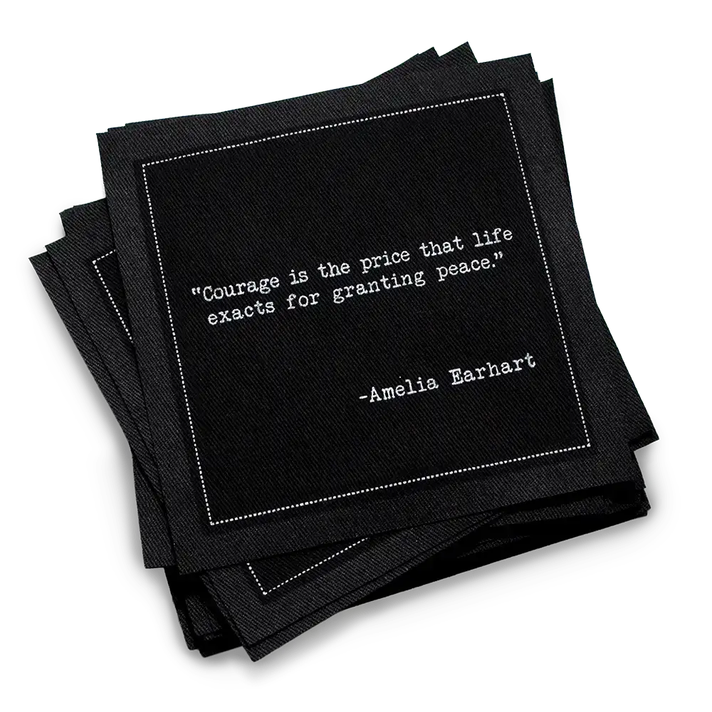 Five Star Napkins Black Cotton Cocktail Napkins, stack of black square cocktail napkins with white backround, 100% Organic Cotton, 4.5" x 4.5", Single Use, 50 Units Per Pack with 25 Unique Inspirational Quotes