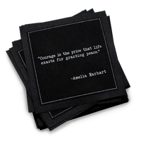 Five Star Napkins Black Cotton Cocktail Napkins, stack of black square cocktail napkins with white backround, 100% Organic Cotton, 4.5" x 4.5", Single Use, 50 Units Per Pack with 25 Unique Inspirational Quotes