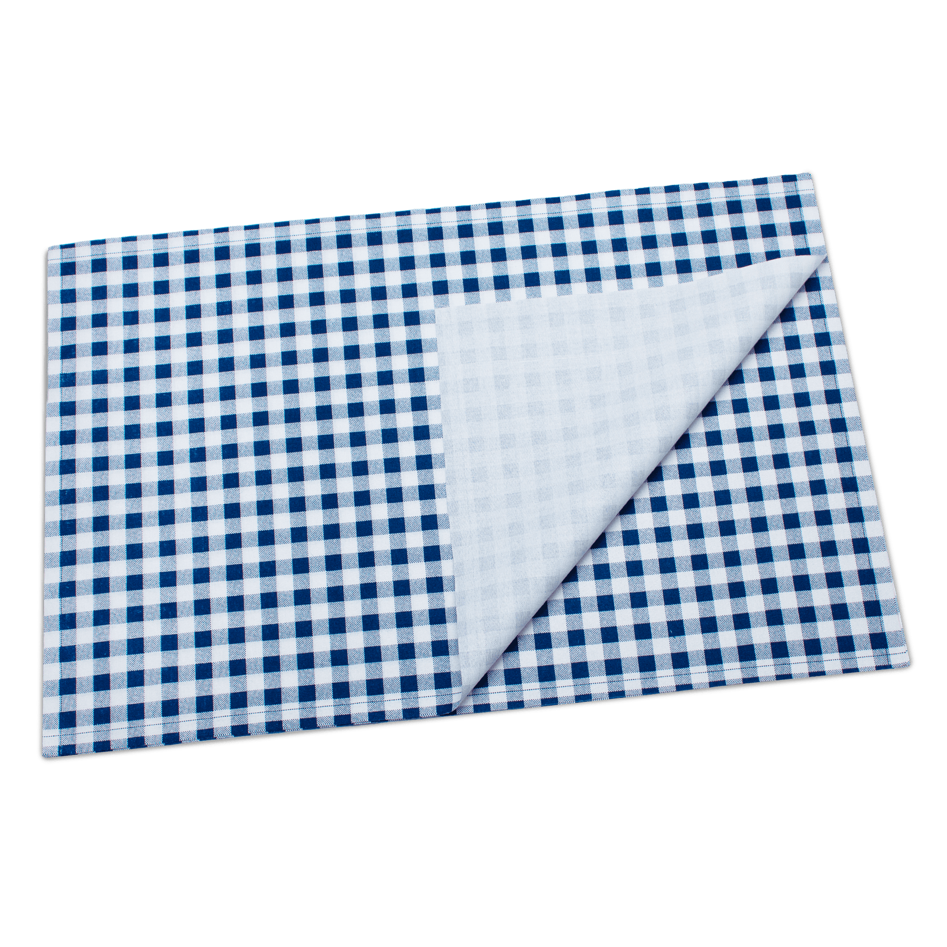 Navy blue gingham cotton placemat with folded corner, luxury table linen from Five Star Napkins