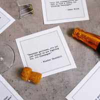 Five Star Napkins White Cotton Cocktail Napkins, multiple white square cocktail napkins with cork and Winston Churchill, 100% Organic Cotton, 4.5" x 4.5", Single Use, 50 Units Per Pack with 25 Unique Champagne Drinking Quotes