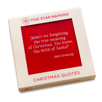 Five Star Napkins Christmas Quotes box with red organic cotton napkins and holiday message