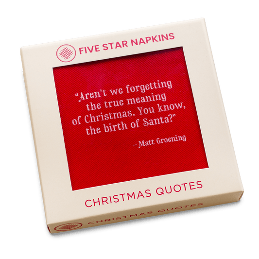 Five Star Napkins Christmas Quotes box with red organic cotton napkins and holiday message