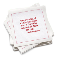 Five Star Napkins White Cotton Cocktail Napkins, stack of white square cocktail napkins with white background, 100% Organic Cotton, 4.5" x 4.5", Single Use, 50 Units Per Pack with 25 Unique Christmas Quotes