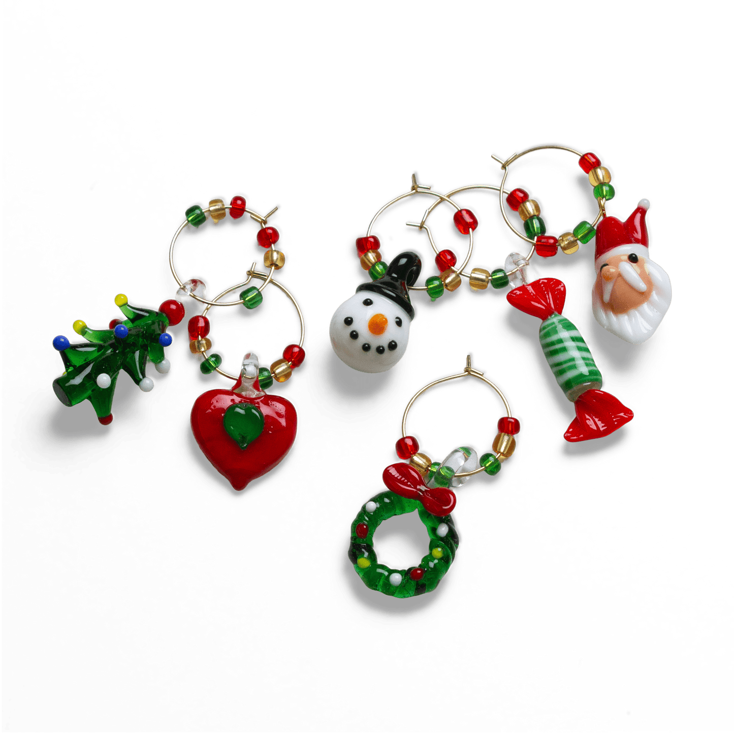 Set of Christmas-themed Wine Charms on Transparent background