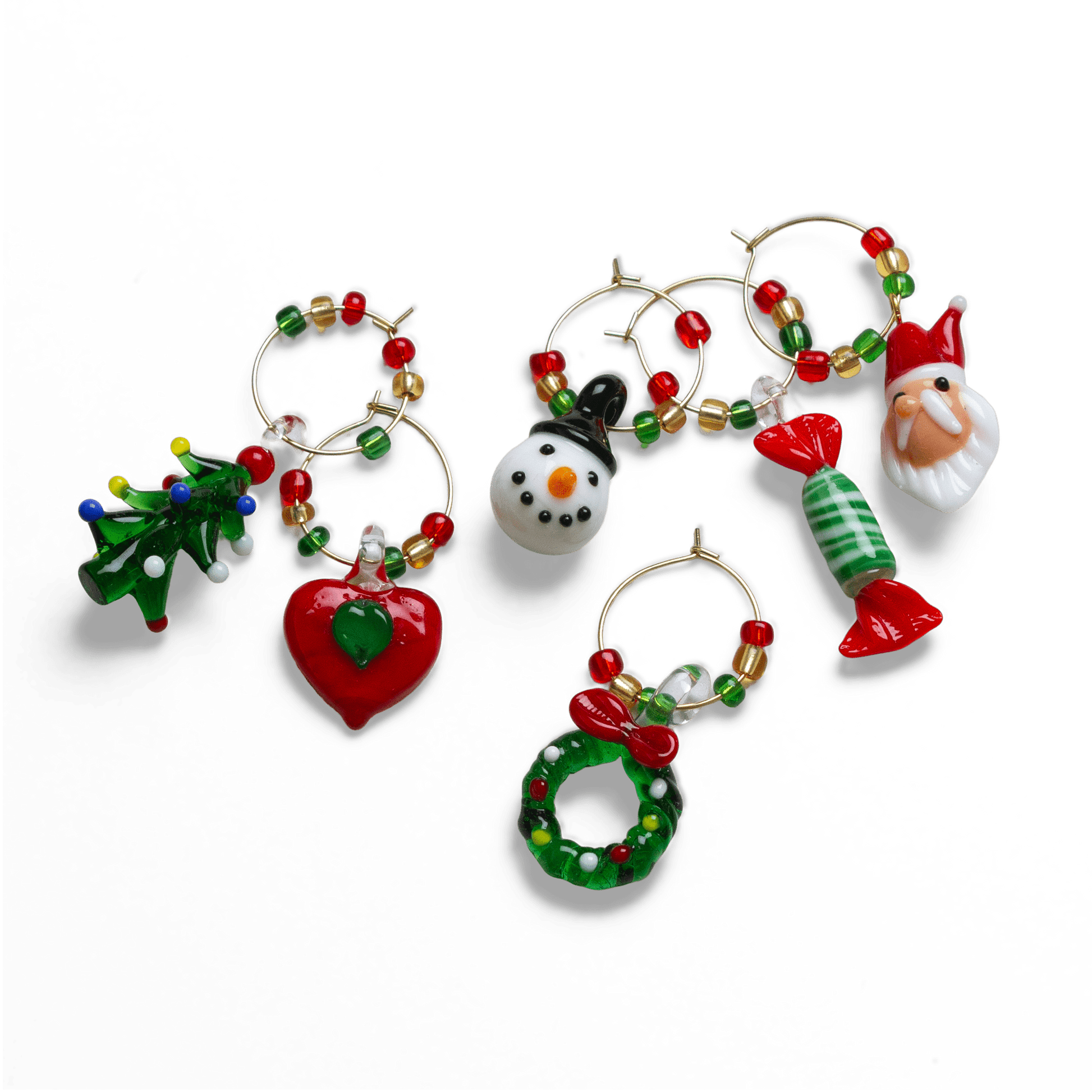 Set of Christmas-themed Wine Charms on Transparent background