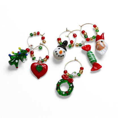 Set of Christmas-themed Wine Charms on Transparent background