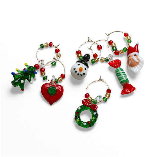 Set of Christmas-themed Wine Charms on Transparent background