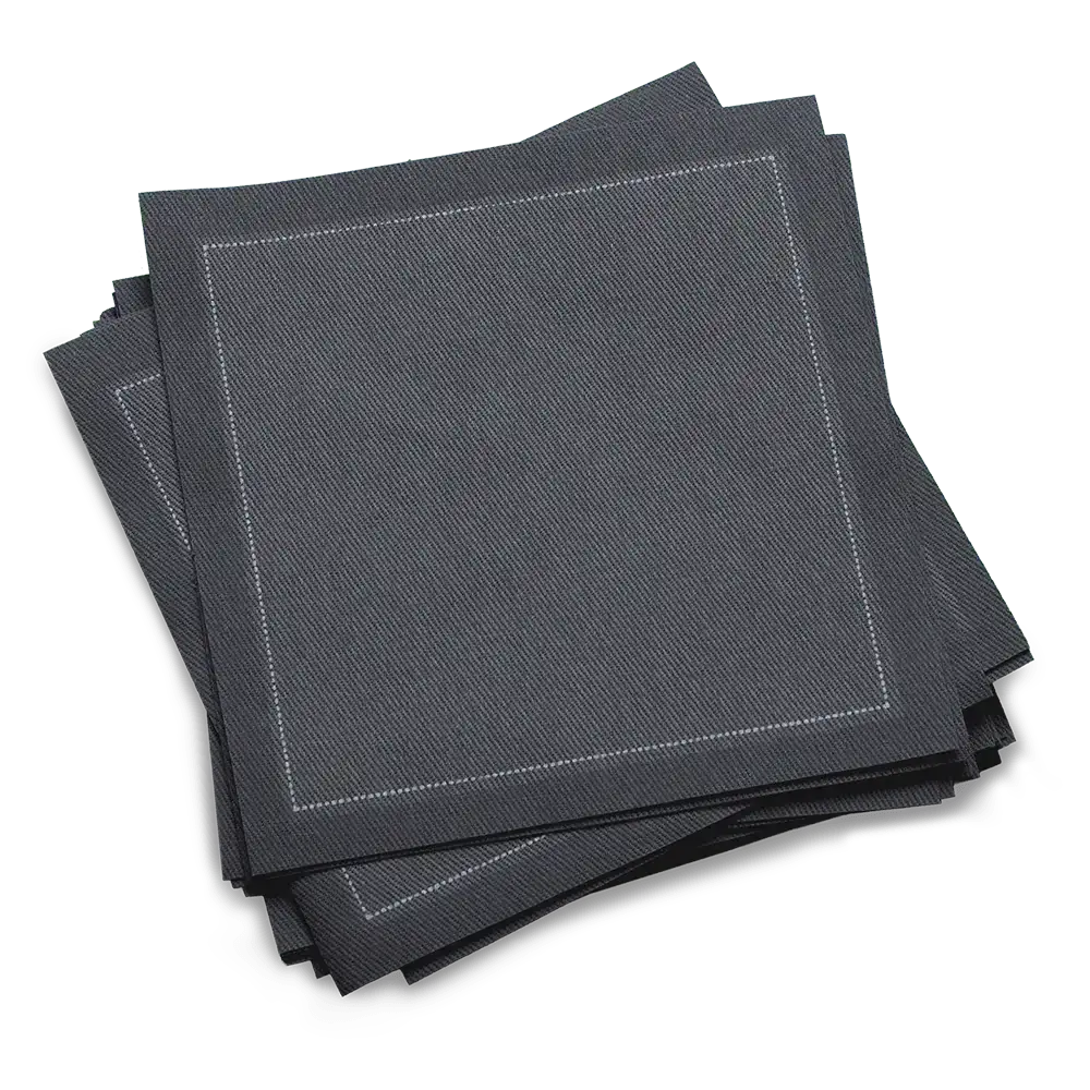 Anthracite grey organic cotton cocktail napkins with stitched border, luxury tabletop linen