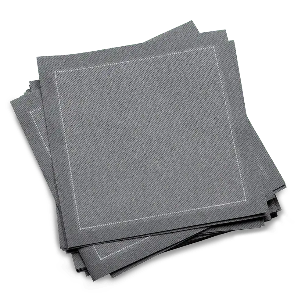 Stack of luxury grey organic cotton cocktail napkins from Five Star Napkins