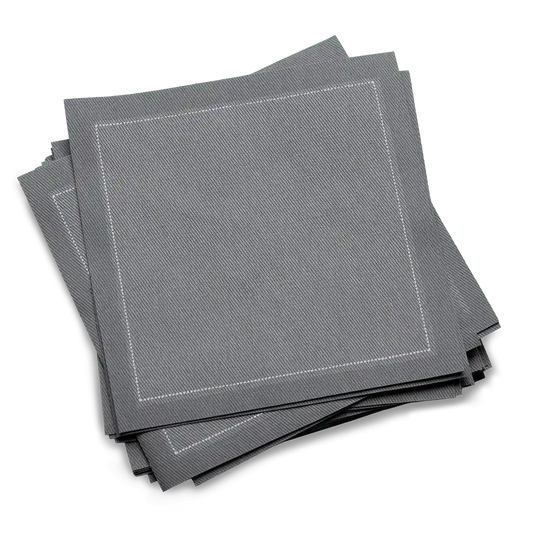 Stack of luxury grey organic cotton cocktail napkins from Five Star Napkins