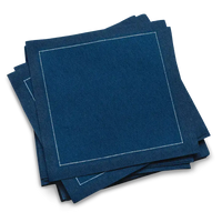 Midnight blue luxury organic cotton cocktail napkins with white stitched border