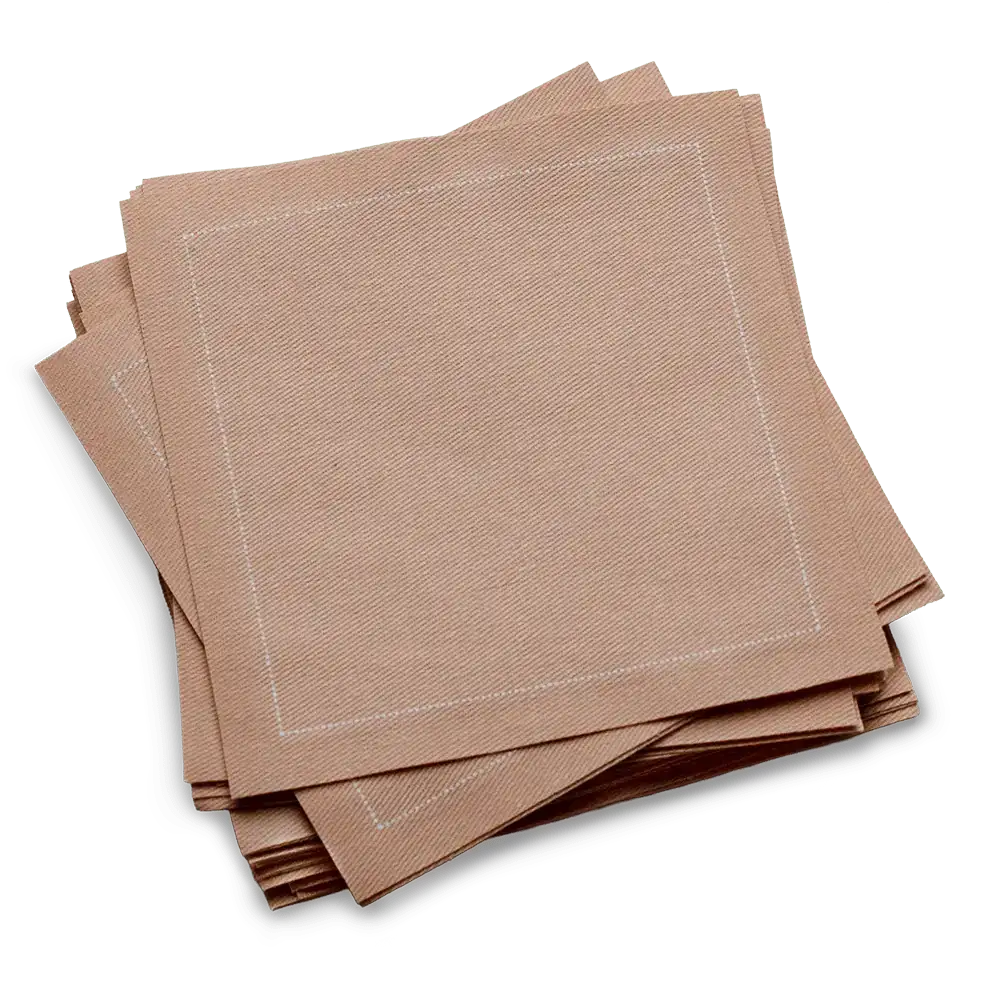 Stack of luxury nude organic cotton cocktail napkins by Five Star Napkins